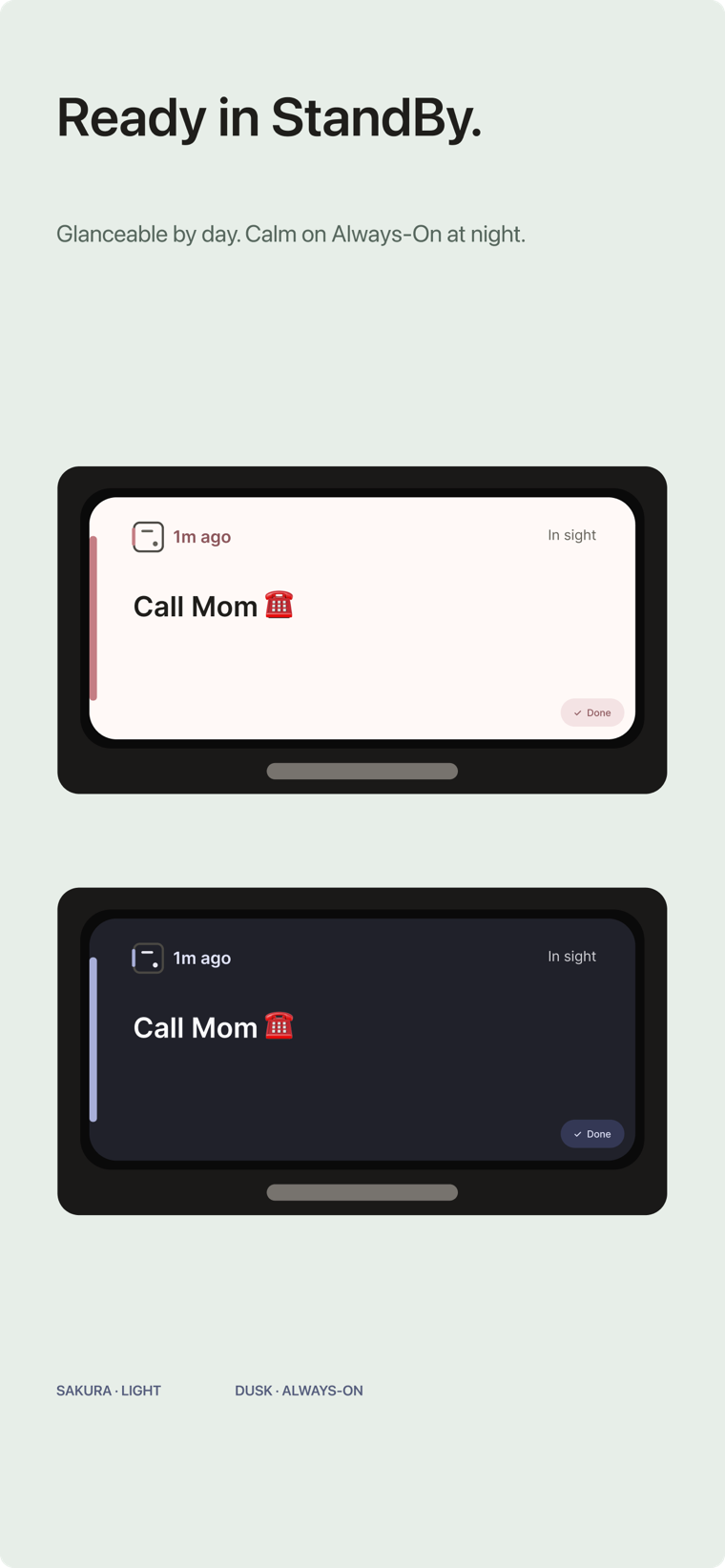 明るい表示と暗い表示のスタンバイにあるCurrent Card